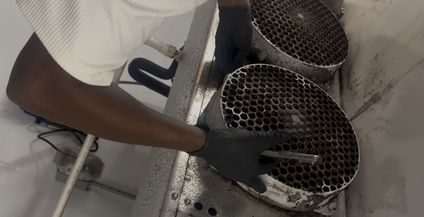 Walk-in cooler fan coil before cleaning